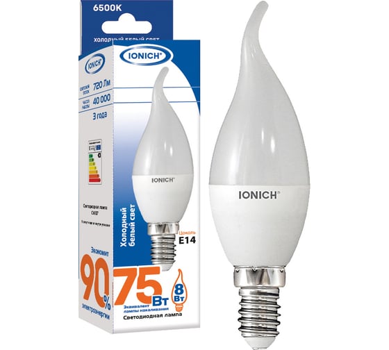 Изображение товара Лампа IONICH ILED-SMD2835-CW37-8-720-230-6.5-E14 1639