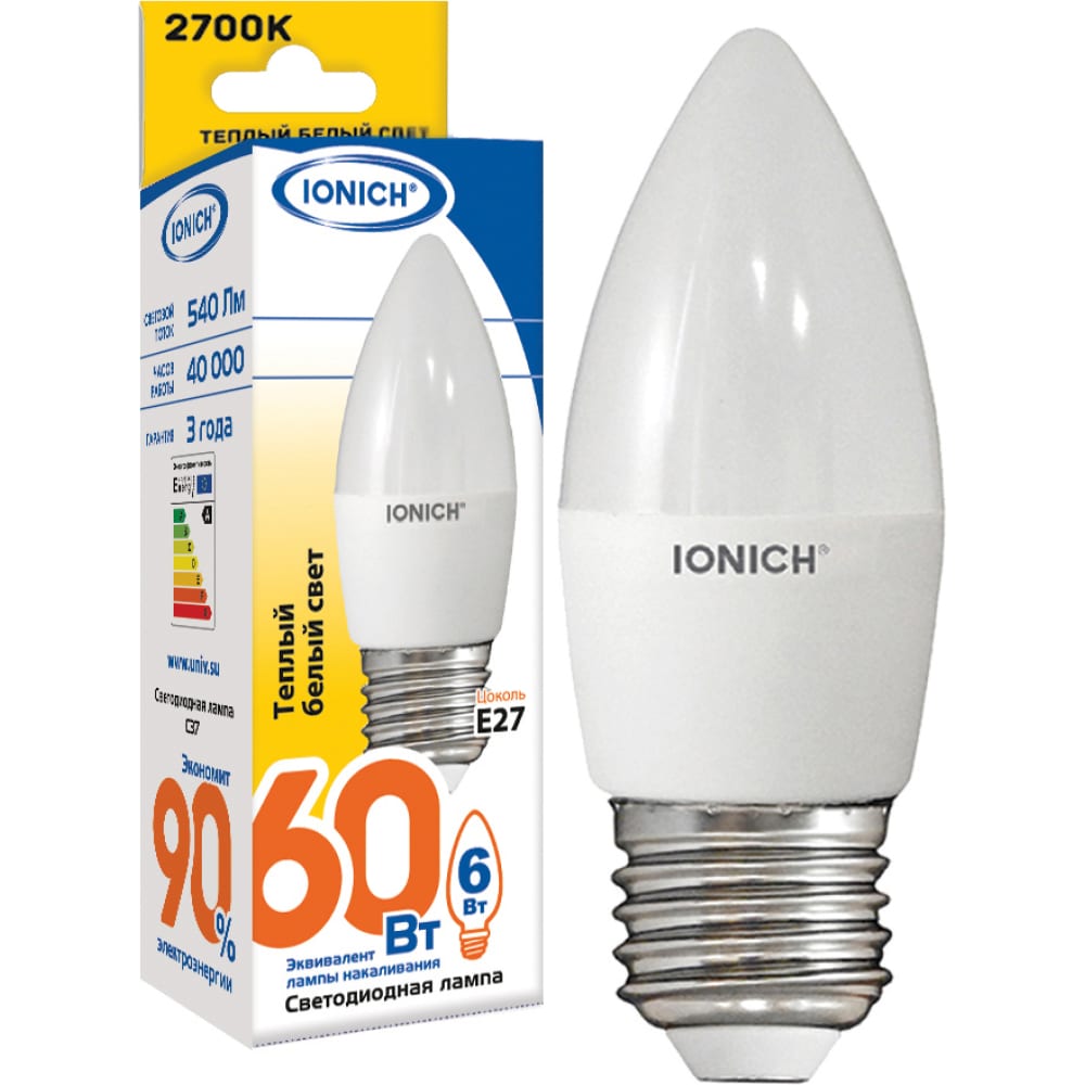 Лампа IONICH лампа светодиодная ionich iled smd2835 c37 8 720 220 4 e14