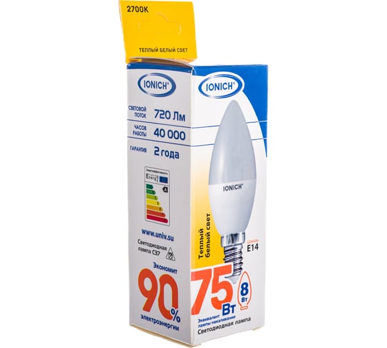 Изображение товара Светодиодная лампа IONICH свеча ILED-SMD2835-C37-8-720-230-2.7-E14 1534