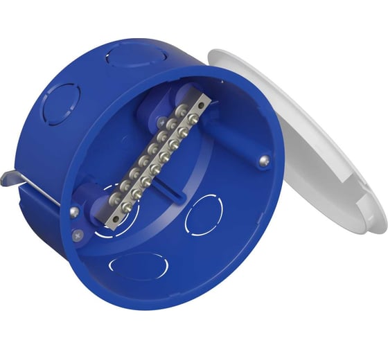 Изображение товара КоробкаЭкопласт (КУП) 6x9мм, 8 зажимов, 63А, для г/к D100x50мм с металл. лапками, на 2х изол.,IP30 44288KP