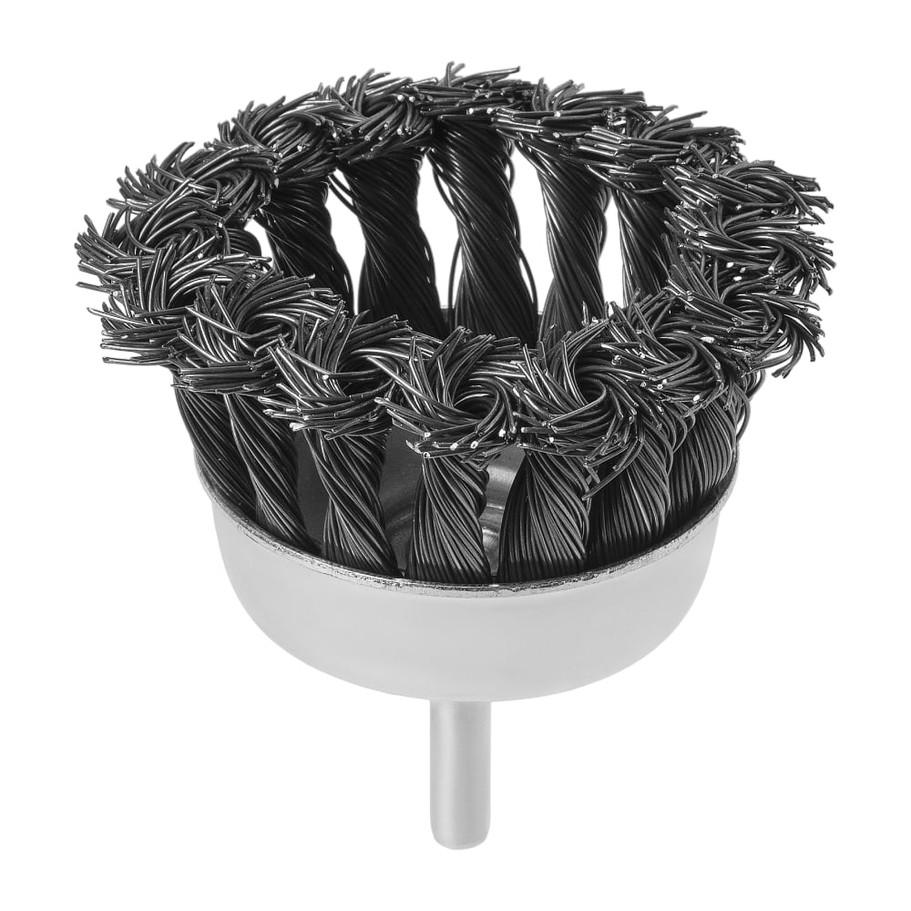 Изображение товара Щетка на шуруповерт / дрель металлическая "чашка", 75 мм, плетеные пучки стальной проволоки d 0,5 мм, TDM ELECTRIC «Рубин» SQ1096-0206