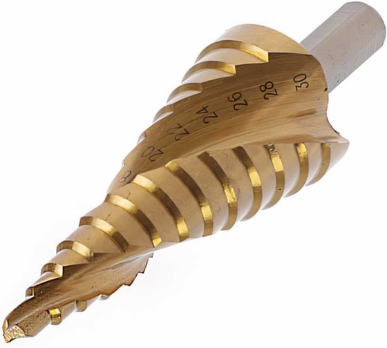 Изображение товара Сверло ступенчатое PRO (6-30 мм; HSS TiN; спиральный профиль; трехгранный хвостовик) ТУНДРА 4087170