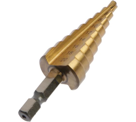 Изображение товара Сверло ступенчатое (4-20 мм; HSS TiN; шестигранный хвостовик) TUNDRA 2393928