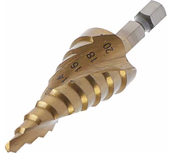 Изображение товара Сверло ступенчатое PRO (4-20 мм; HSS TiN; спиральный профиль; шестигранный хвостовик) ТУНДРА 4606766