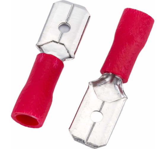Изображение товара Плоская клемма REXANT изолированная штекер 6.3 мм 0.5-1.5 мм2 красная 100 шт 08-0313