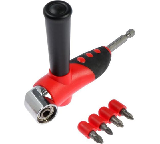 Изображение товара Адаптер угловой с набором бит 4 шт для дрели ТУНДРА 3640679