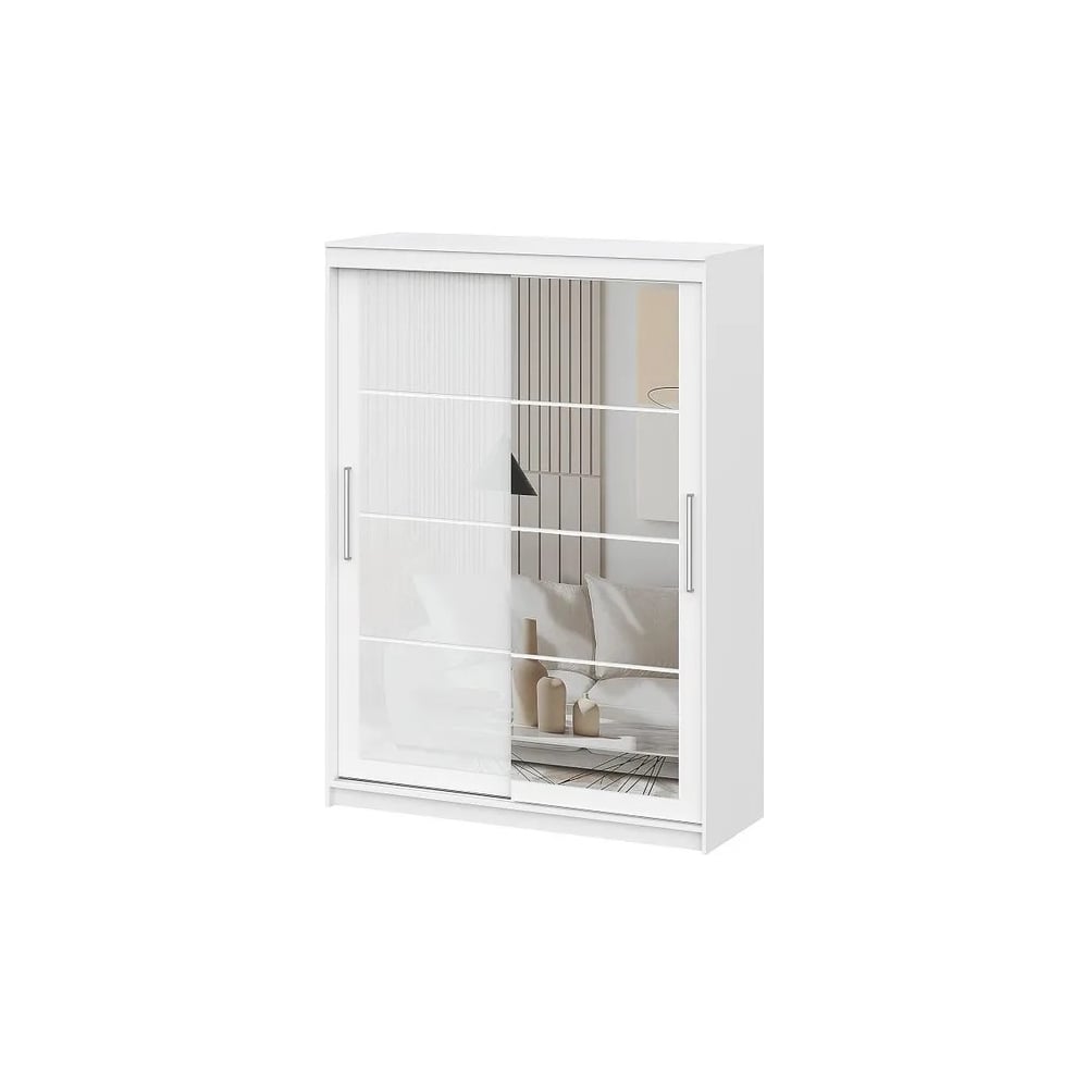 Изображение товара Шкаф-купе Арника ШКП 3 1.6 белый текстурный раздвижной с зеркалом