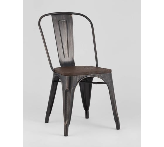 Изображение товара Стул для кухни обеденный Стул Груп TOLIX WOOD черный/патина золото + темное дерево YD-H440B-W MS-01-1