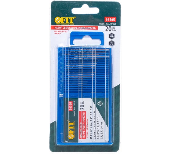 Изображение товара Сверла по металлу полированные "микро" (20 шт; 0.3-1.6 мм; HSS) FIT IT 36360