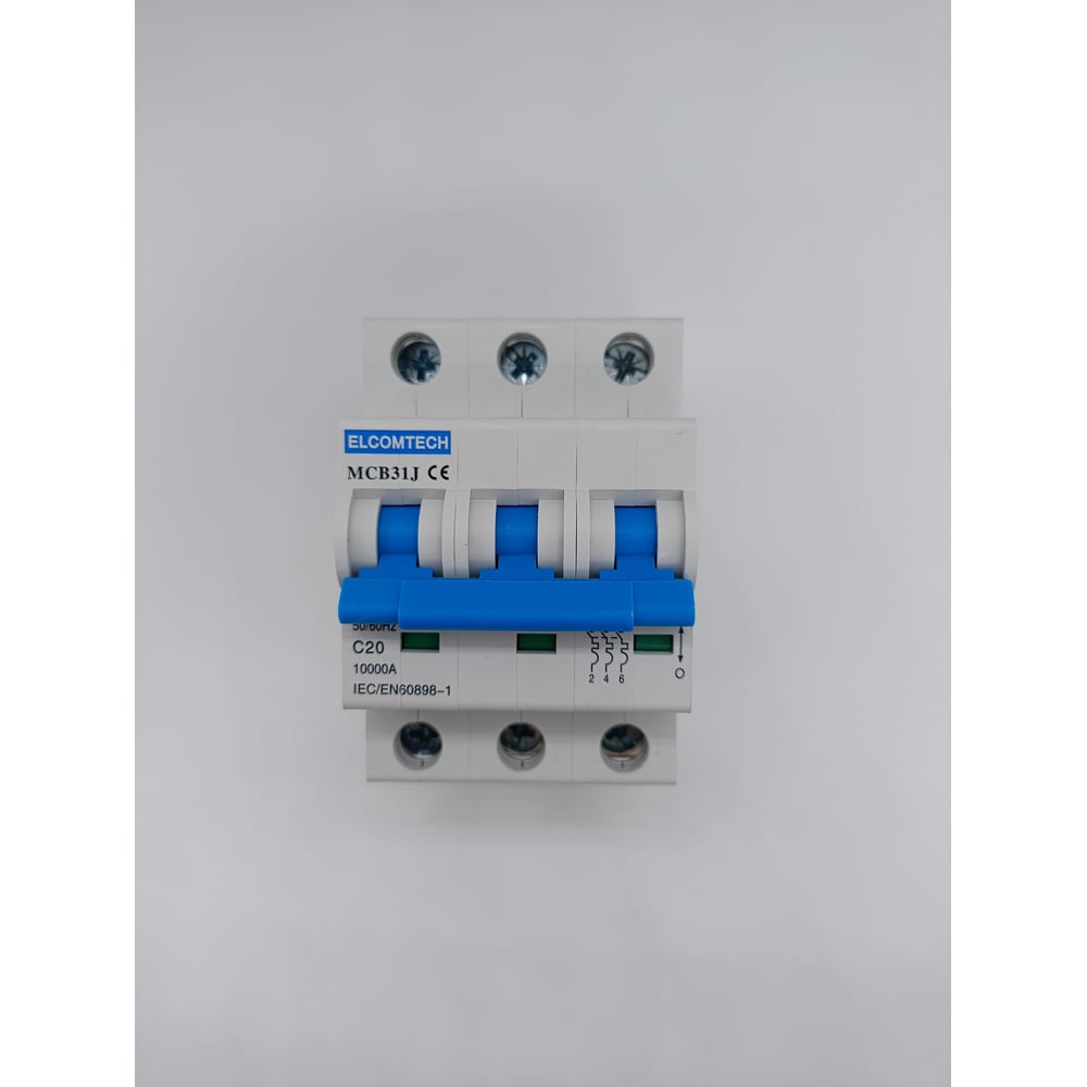 Изображение товара Автоматический выключатель ELCOMTECH MCB31J-10-3C20AC 3 полюса защитный модульный для DIN-рейки