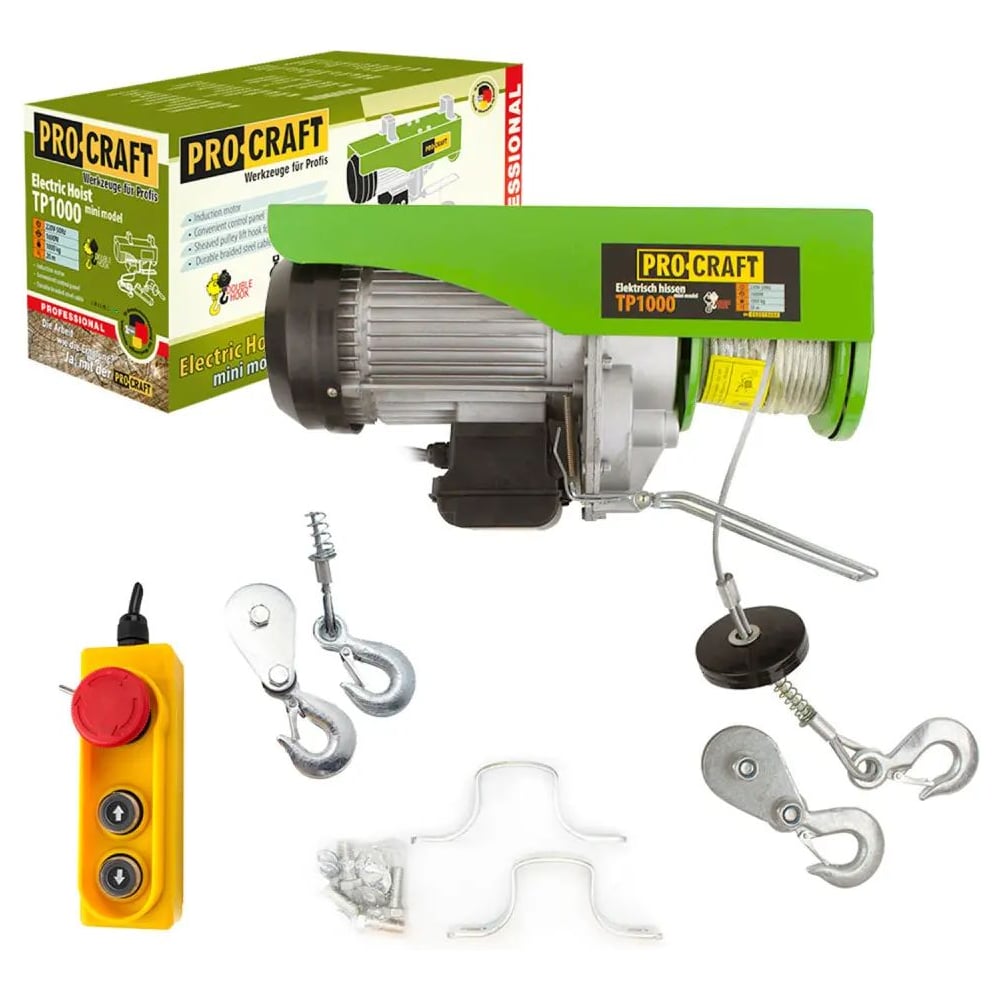 Изображение товара Тельфер подъемник PROCRAFT TP1000 мощностью 1600 Вт грузоподъемностью 1000 кг
