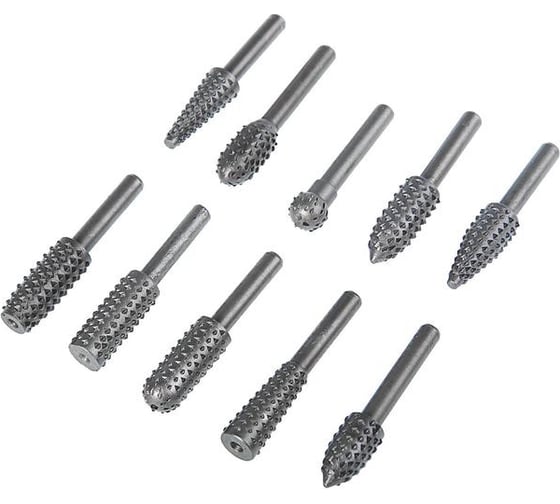 Изображение товара Набор шарошек по дереву (10 шт; хвостовик 6 мм) ТУНДРА 3005499