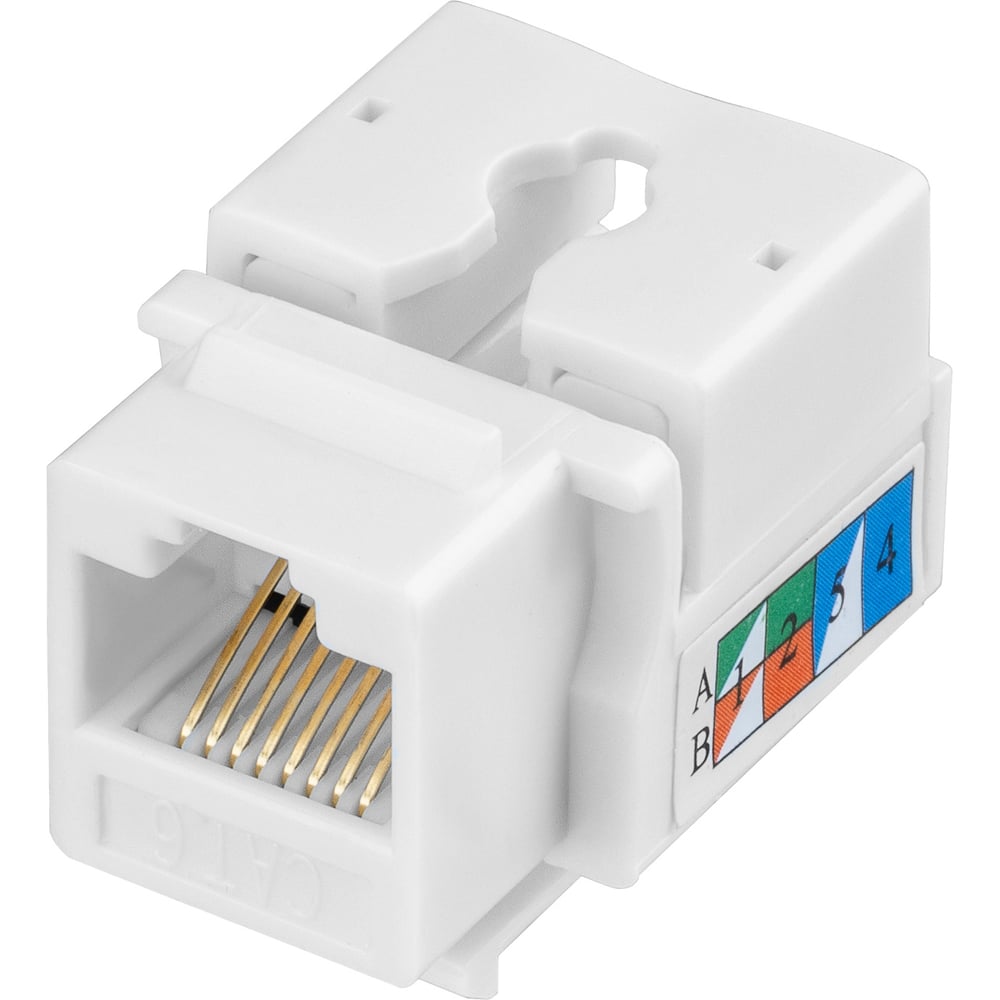 Модуль Keystone Jack RJ-45 CAT 6 неэкранированный 110 IDC тип 90 градусов, белый REXANT 02-0254