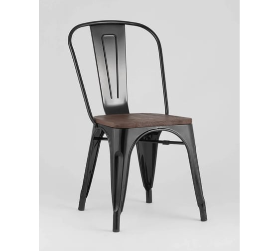 Изображение товара Стул для кухни обеденный Стул Груп TOLIX WOOD черный глянцевый + темное дерево YD-H440B-W LG-01