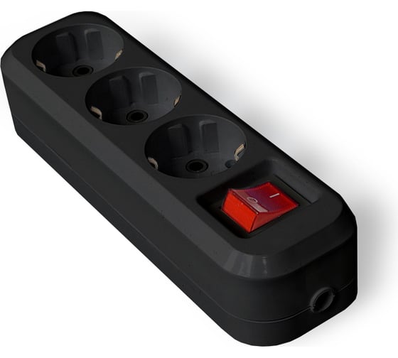 Изображение товара Колодка UNIVersal 3 гнезда с/з с выключатель AБС-пластик (еврослот) черный 1310