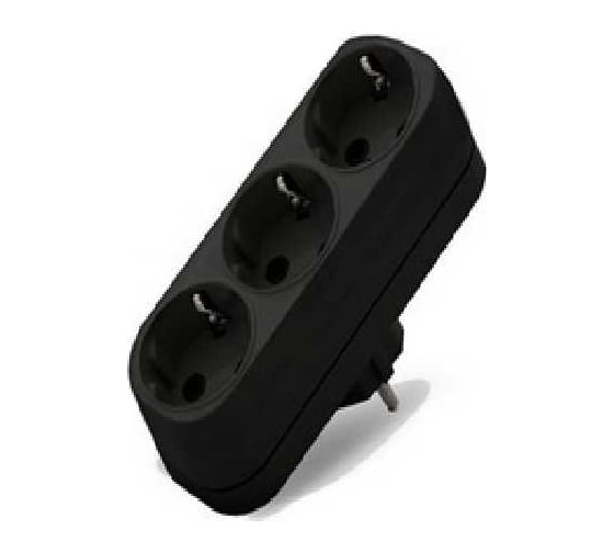 Изображение товара Разветвитель UNIVersal 3 гнезда с/з плоский черный 16А 250В (еврослот) 1942