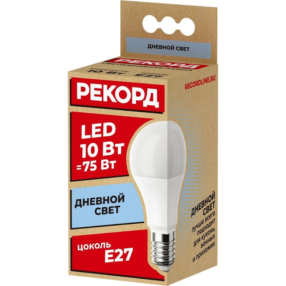 фото Светодиодная лампа рекорд led а60 10w е27 4000к 23876