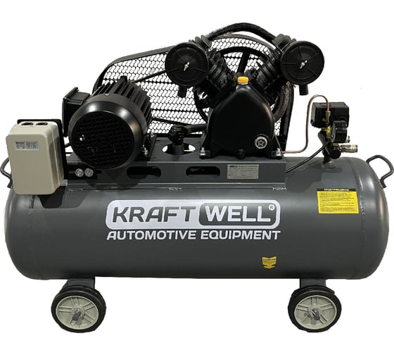 Изображение товара Поршневой компрессор KraftWell 420 л/мин, 10 бар, 100 л, 380В, сеть 380 В, произв-ть 420 л/мин, объем ресивера 100 л, в комплекте KRW-AC420-100L
