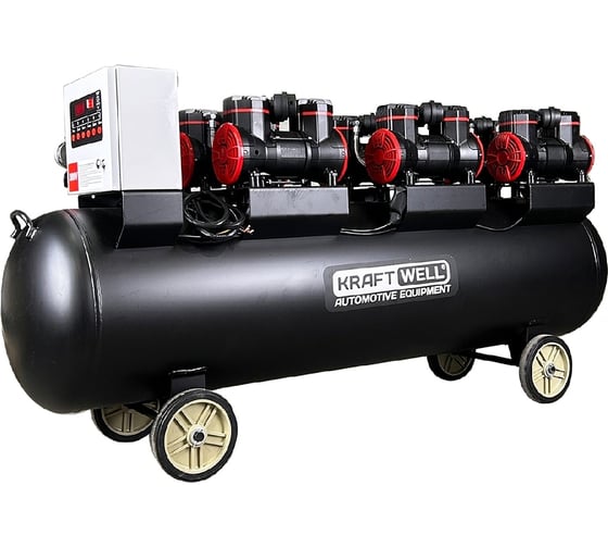Изображение товара Поршневой безмасляный компрессор KraftWell 1500 л/мин, 10 бар, 280 л, 380 В, сеть 380 В, произв-ть 1500 л/мин, объем ресивера 280 л, в комплекте KRW-AC1500-280L
