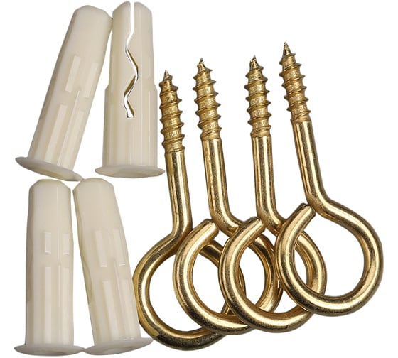 Изображение товара Петля-шуруп ЕВРОПАРТНЕР латунир. L30 x d5 x O14 в компл. c дюбелем MULTI 8x32 4 шт. MP 318 17