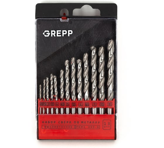 Изображение товара Сверло по металлу 13 шт, 2-8 мм НSS6542/H Grepp 203-0001