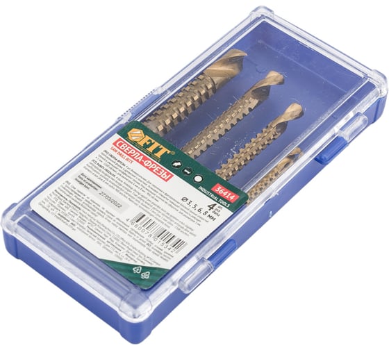 Изображение товара Сверло-фреза универсальное (4 шт; 3, 5, 6, 8 мм; титановое покрытие) FIT IT 36414