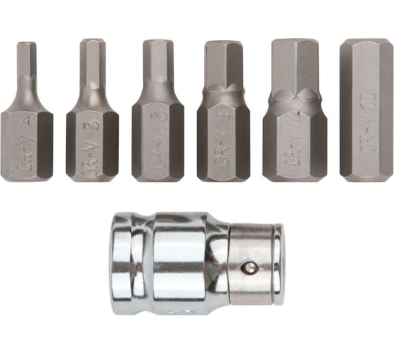 Изображение товара Набор бит 6-гранных с адаптером (7 предметов; 4, 5, 6, 8, 10, 12; CrV) FIT IT 57807
