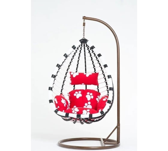 Изображение товара Подвесное кресло Vinotti каркас бело-черный, подушка красная с белыми лапками 44-004-14