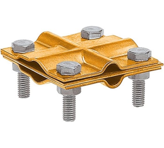 Изображение товара Зажим заземления EZETEK полоса/пруток - полоса/пруток крестообразный, латунь, упаковка 5шт 90530-2/5