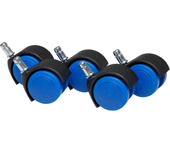 Изображение товара Прорезиненные мебельные колеса ВПМ 5 шт., диаметр 50 мм, высота штока 20 мм, диаметр штока 11 мм, черный с синим 6178029