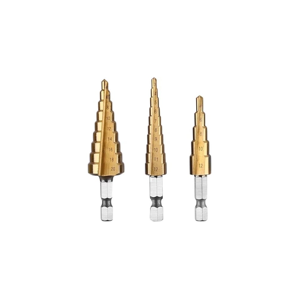 Изображение товара Ступенчатые сверла елочка по металлу и дереву 3 шт набор Vitatools