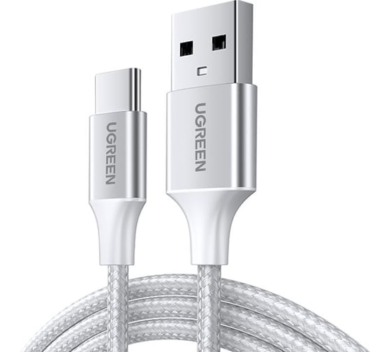 Изображение товара Кабель Ugreen US288 (60133) USB-A 2.0 to USB-C Cable Nickel Plating Aluminum Braid. Длина 2м. Цвет серебристый 60133_