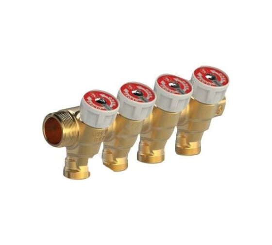 Изображение товара Коллектор Giacomini латунь R585C 3/4 ВР/НР на 3 выхода 1/2 НР с запорными клапанами R585CY073 040-2339