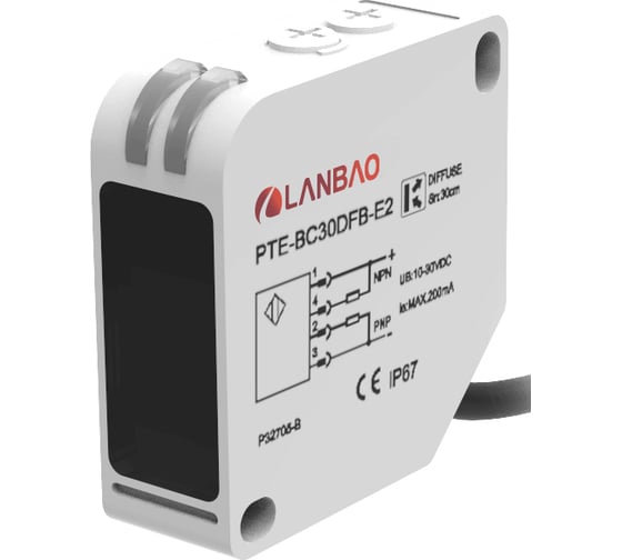 Изображение товара Оптический датчик диффузный Lanbao PTE-BC200DFB, Sn=2000 мм, PNP / NPN NO/NC (Програм)10...30DC, кабель 2м, 07-00039518