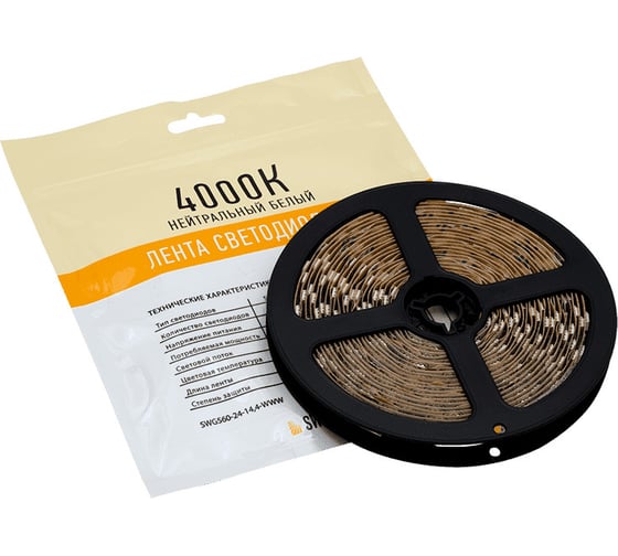 Изображение товара Светодиодная лента SWG, 14.4 Вт/м, SMD5050, открытая, IP20, 24В, цвет микс 30000+6000К 00-00003611