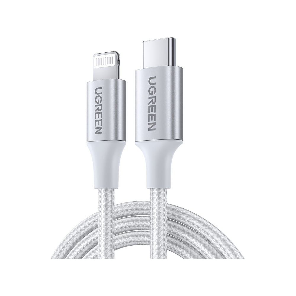 Изображение товара Кабель Ugreen US304 USB-C to Lightning 2 м серебристый с алюминиевым корпусом Изображение товара Кабель Ugreen US304 USB-C to Lightning 2 м серебристый с алюминиевым корпусом