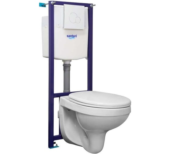 Изображение товара Комплект с подвесным унитазом Santeri Пэк Альфа с сиденьем полипропилен, инсталляция, белая панель 00078694