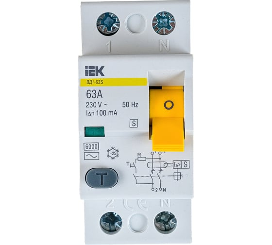 Изображение товара Устройство защитного отключения IEK ВД1-63S УЗО, 2Р, 63А, 100мА MDV12-2-063-100