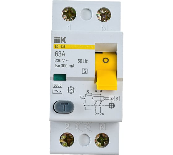 Изображение товара Устройство защитного отключения IEK ВД1-63S УЗО, 2Р, 63А, 300мА MDV12-2-063-300