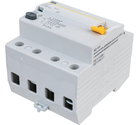 Изображение товара Устройство защитного отключения IEK ВД1-63S УЗО, 4Р, 40А, 300мА MDV12-4-040-300