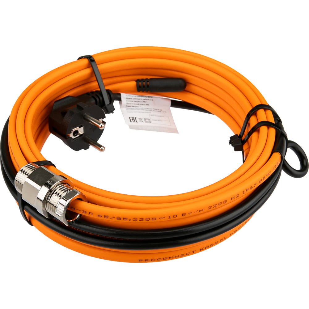 Изображение товара Греющий саморегулирующийся кабель PROCONNECT 10 ККНС 2ЛПп-ЭЛ 65/85 для труб 8м 80 Вт