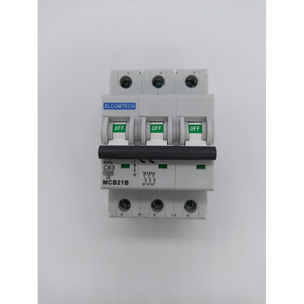 Изображение товара Автоматический выключатель ELCOMTECH MCB21B-10-3C63AC на DIN-рейку