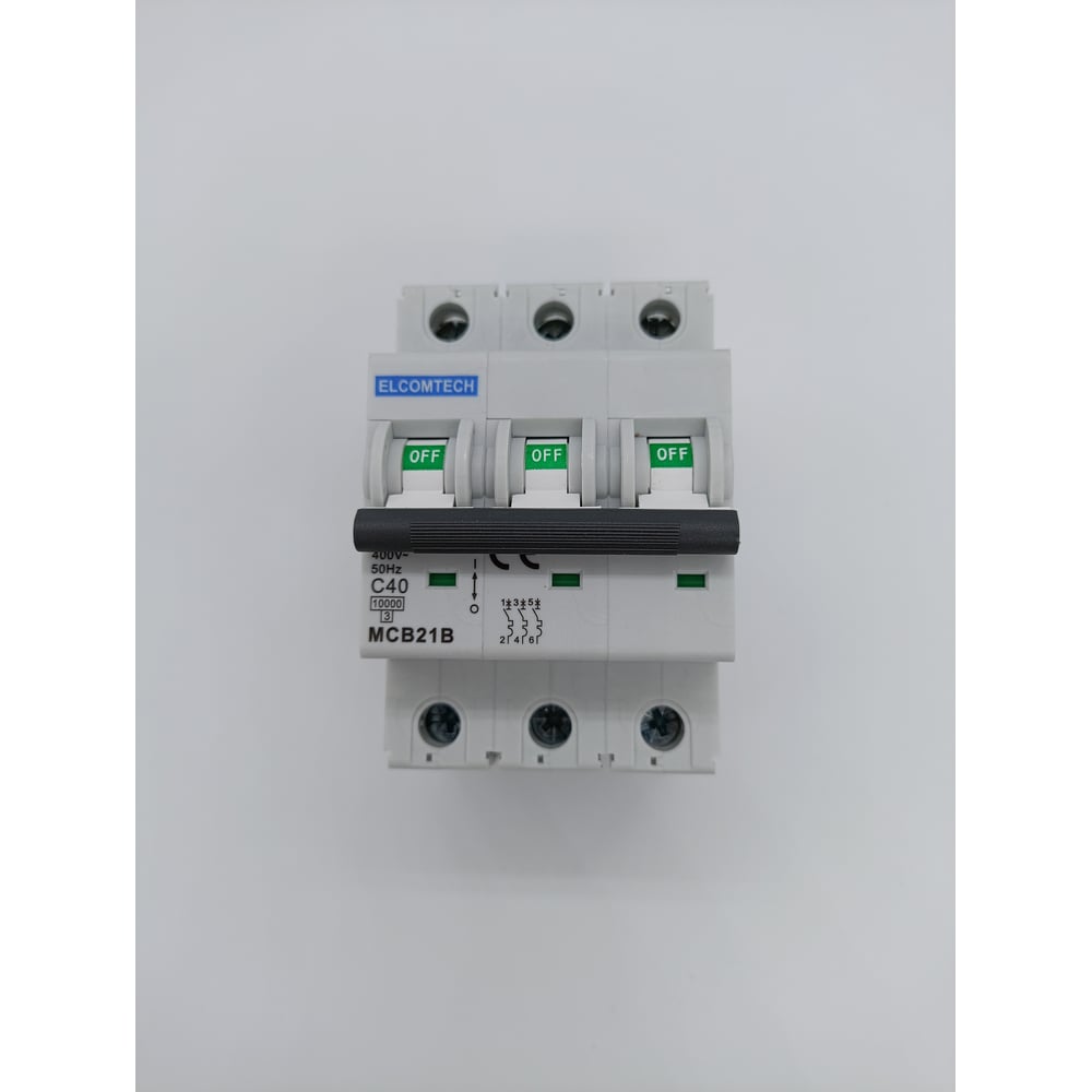 Изображение товара Автоматический выключатель ELCOMTECH MCB21B-10-3C40AC 40А 3П, модульный, IP20