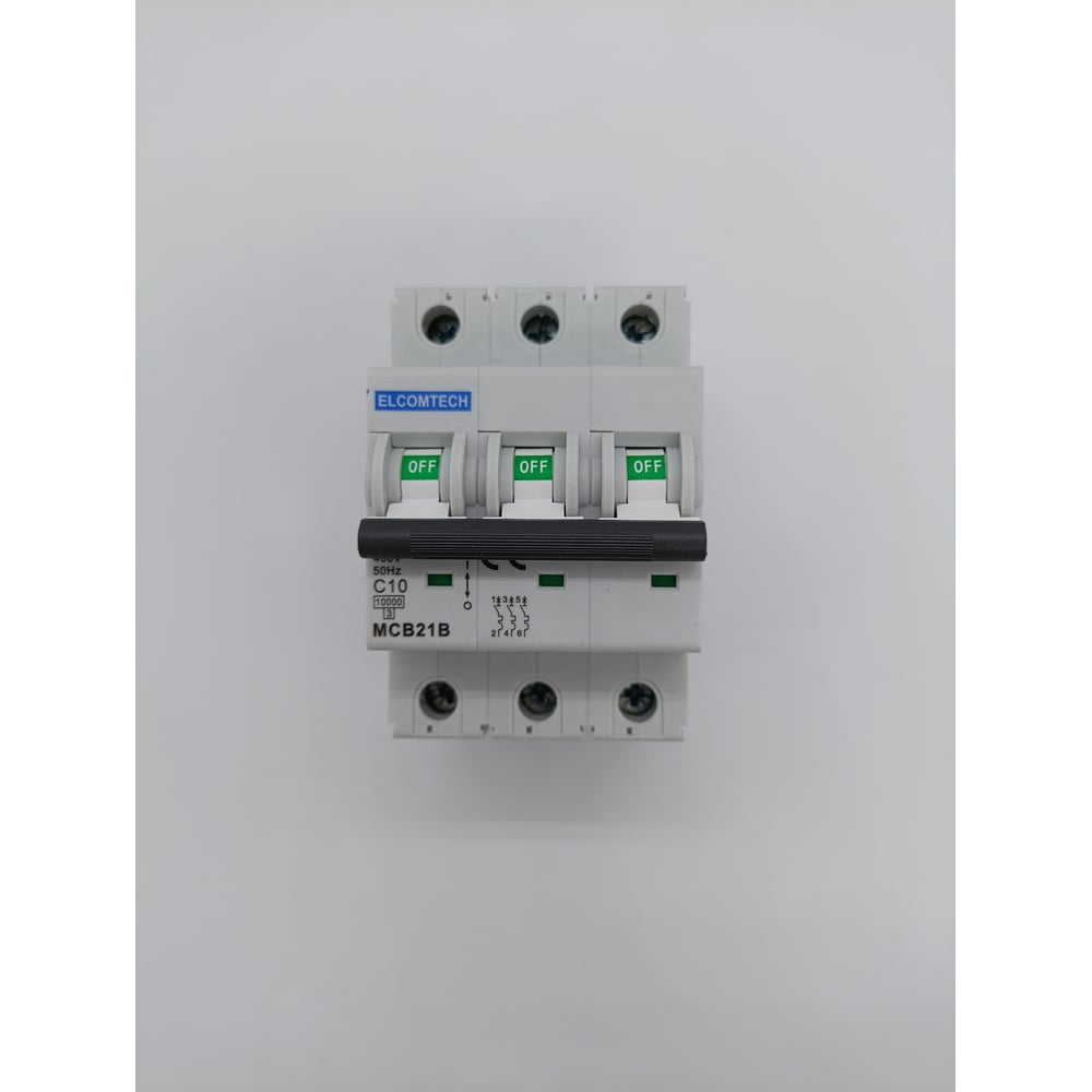 Изображение товара Автоматический выключатель ELCOMTECH MCB21B 10А 3 полюса IP20 для DIN-рейки