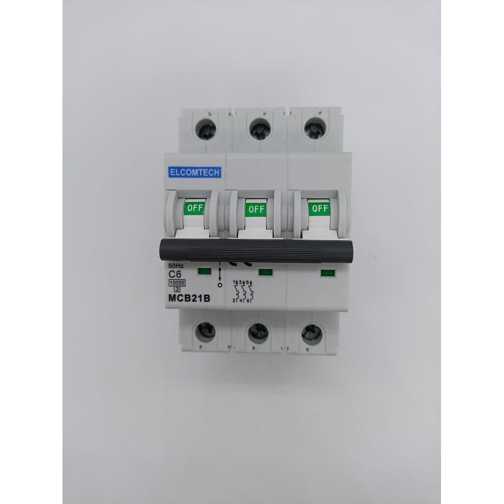 Изображение товара Автоматический выключатель ELCOMTECH MCB21B-10-3C6AC для защиты электрических цепей