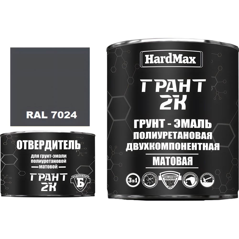 Изображение товара Грунт-эмаль HardMax ГРАНТ 2К МАТ RAL 7024 серый графит 2,19 кг