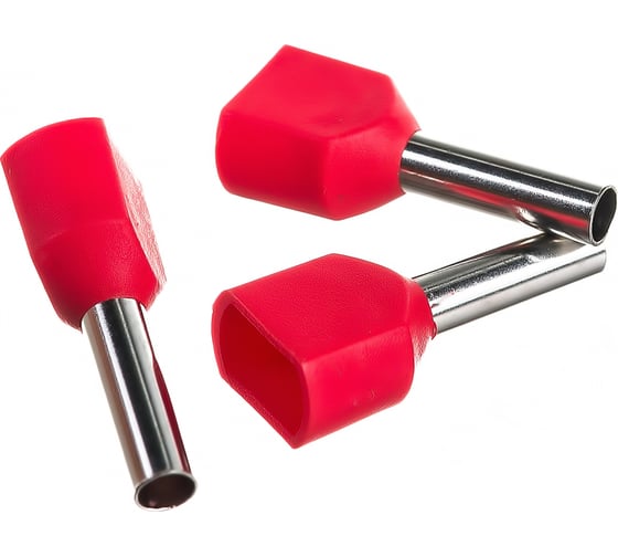 Изображение товара Штыревой втулочный изолированный наконечник REXANT F-8 мм 2х1 мм2 1.0-8/НГи2 красный 100 шт 08-2803