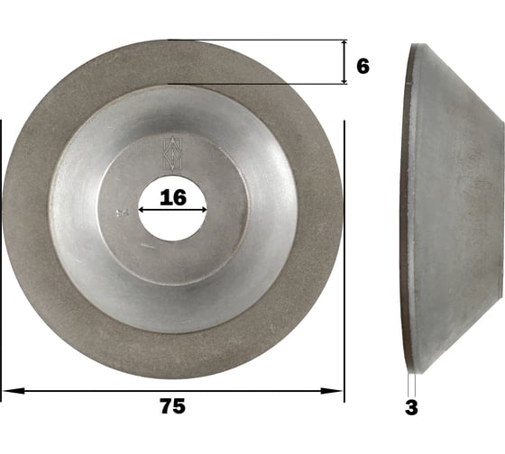 Изображение товара Круг алмазный шлифовальный 12А2-45 (75х6х3x16 мм; 100/80) КристАл Лтд 33715