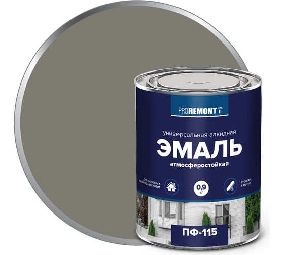 Изображение товара Эмаль PROREMONTT ПФ-115 серая, 0.9 кг Лк-00004472