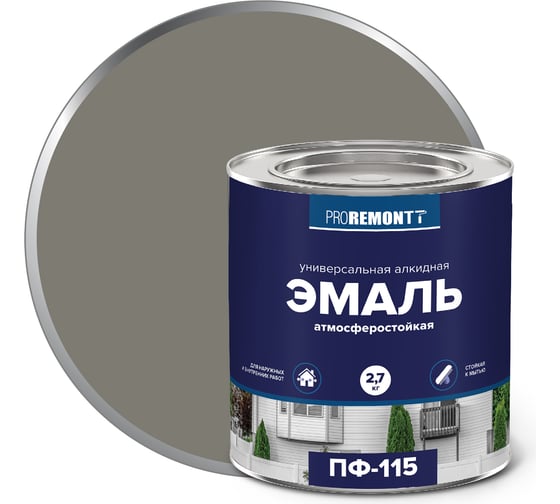 Изображение товара Эмаль PROREMONTT ПФ-115 серая, 2.7 кг Лк-00004474